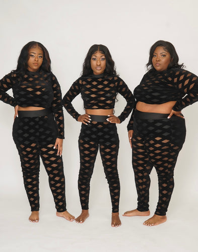 Plus Size Mesh Crop Set