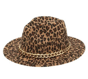 Leopard Print Fedora Hat & Gold Chain