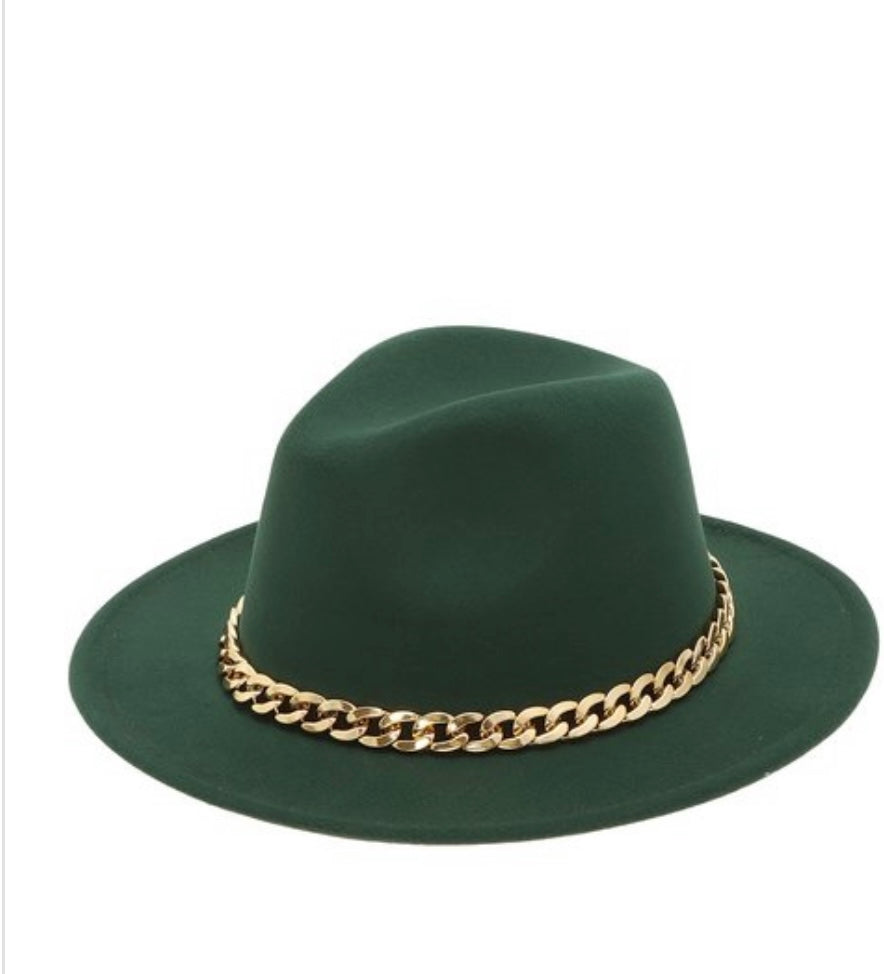 Fedora Hat & Bottom Accent with Gold Chain