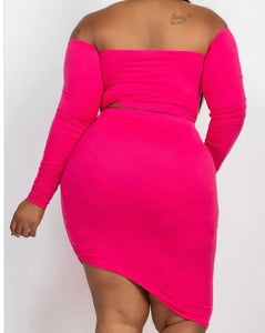 Plus Size Drawstring Crop Top & Ruched Skirt Set