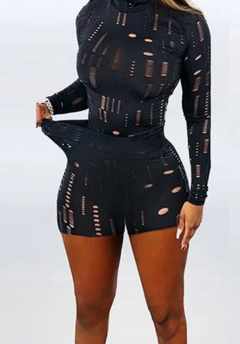 Ripped Cutout Top and Shorts Set