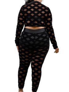 Plus Size Mesh Crop Set