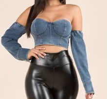 Load image into Gallery viewer, Denim Off Shoulder Cropped Top